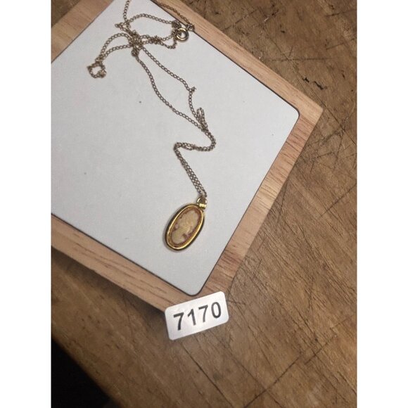 Vintage 12K Gold Cameo Pendant Necklace With Oval Frame & Delicate Chain - Picture 3 of 11